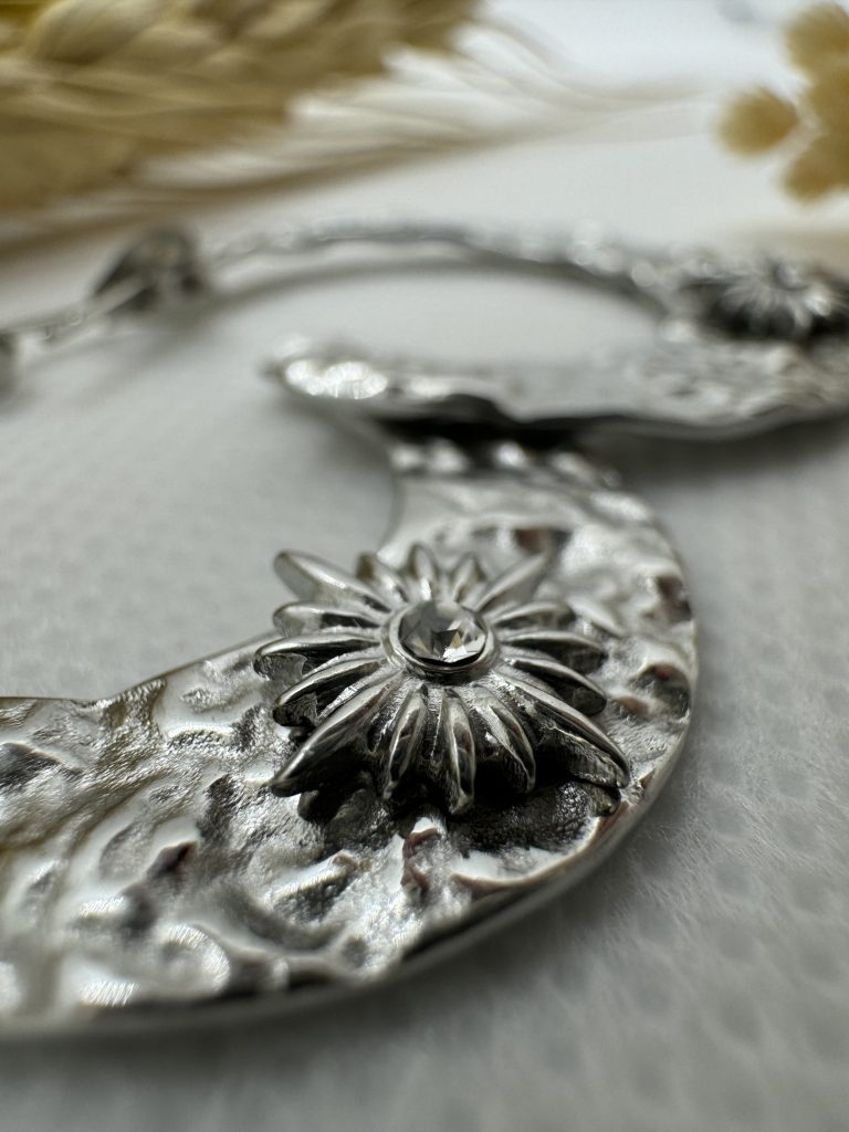 Boucles d'oreilles Agnès acier inoxydable argenté avec soleil strassé