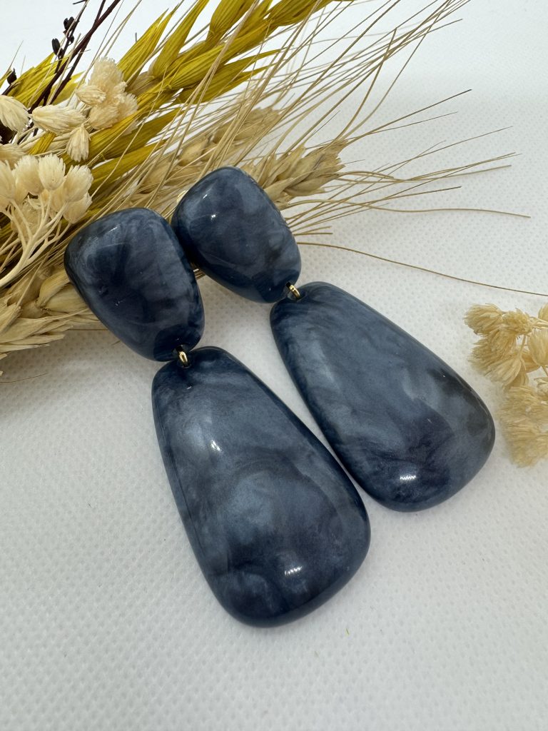 Boucles d'oreilles fantaisie à clips bleues et dorées - pour oreilles non percées