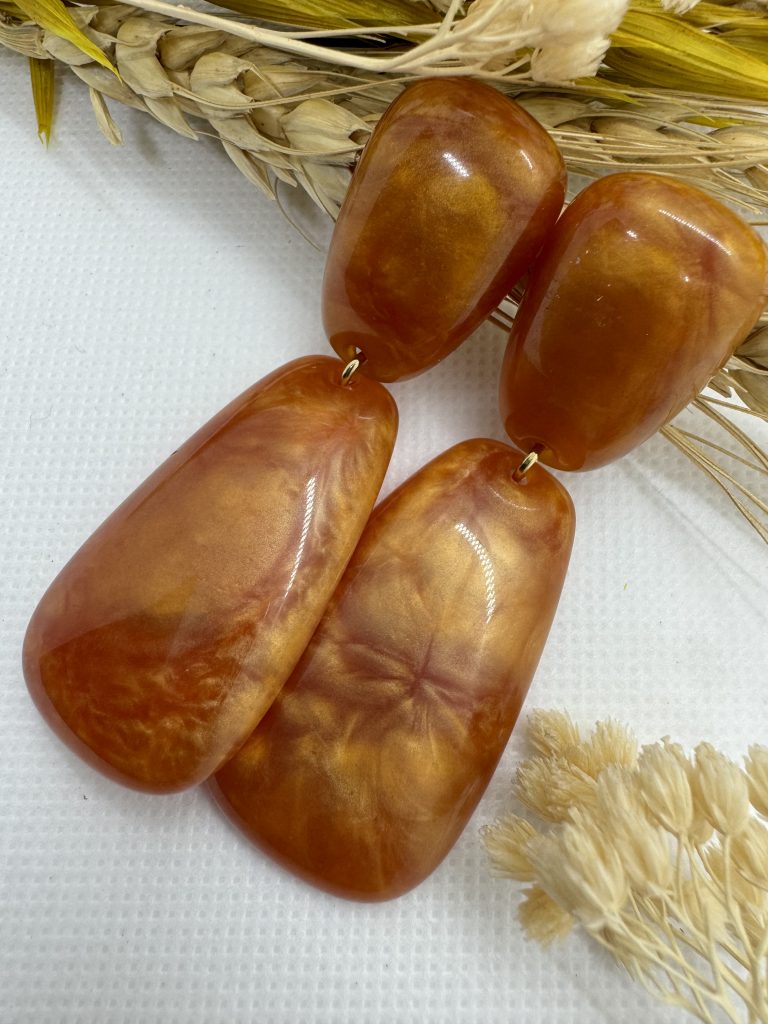 Boucles d'oreilles fantaisie à clips oranges et dorées - pour oreilles non percées